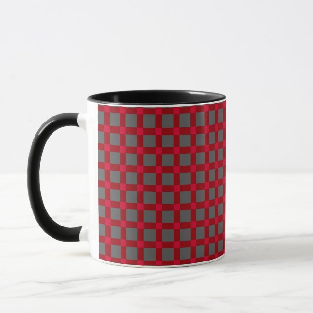Seamless checkered plaid tartan scottish red gray mug (Left)