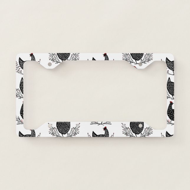 Seamless chicken pattern license plate frame (Front)