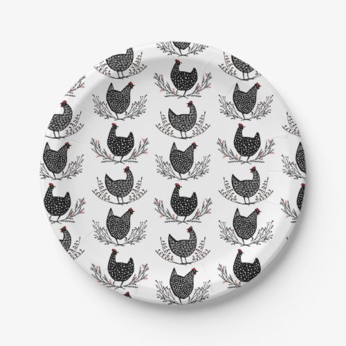 Seamless chicken pattern paper plates