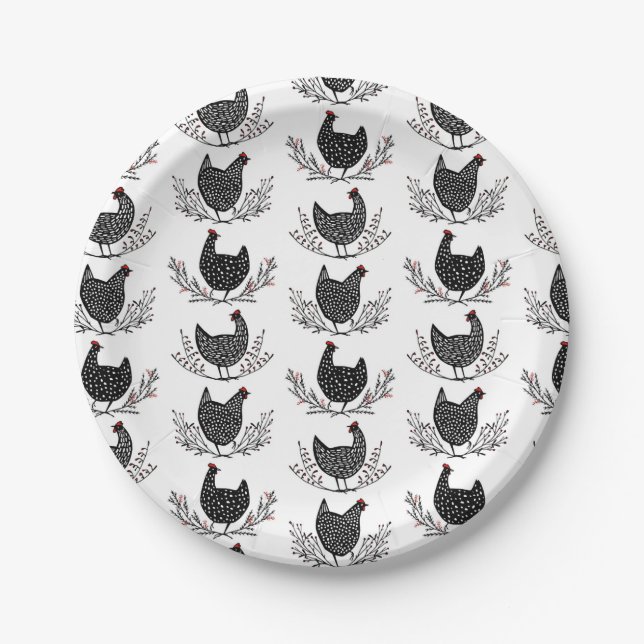 Seamless chicken pattern paper plates (Front)