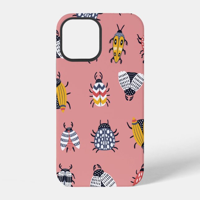 Seamless childish pattern with bugs and beetles in iphone case (Back)
