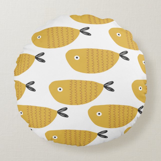 Seamless childish pattern with funny fishes. Creat Round Pillow (Front)