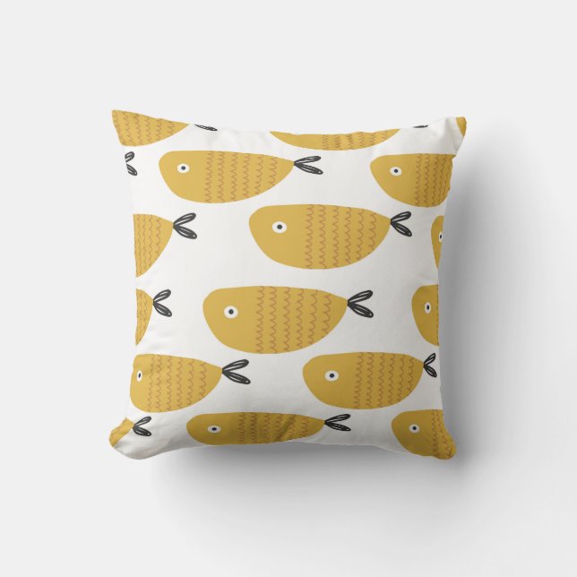 Seamless childish pattern with funny fishes. Creat Throw Pillow (Front)
