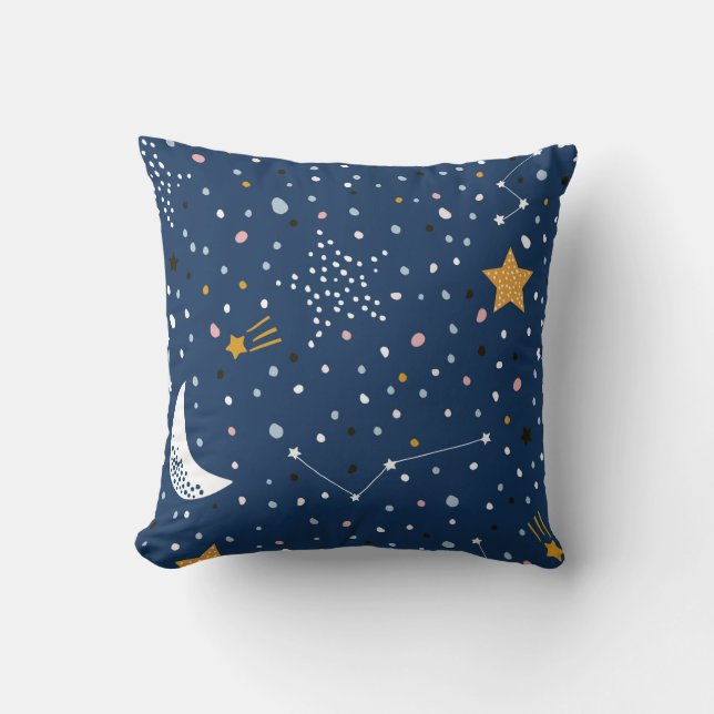 Seamless childish pattern with night starry sky. C Throw Pillow (Front)