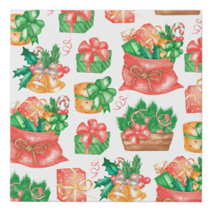 Seamless Christmas and New Year pattern with a gif Faux Canvas Print