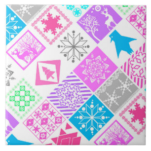 Seamless Christmas elements geometrical snowflake Ceramic Tile