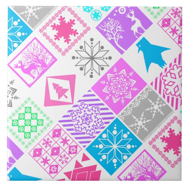 Seamless Christmas elements geometrical snowflake Ceramic Tile (Front)