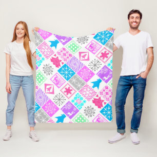 Seamless Christmas elements geometrical snowflake Fleece Blanket