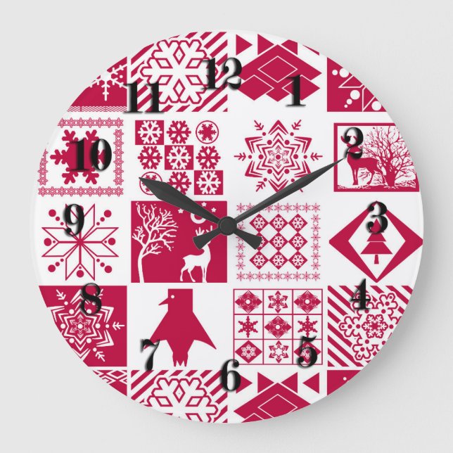 Seamless Christmas elements geometrical snowflake Large Clock (Front)