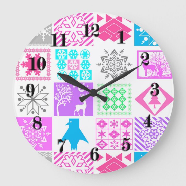 Seamless Christmas elements geometrical snowflake Large Clock (Front)