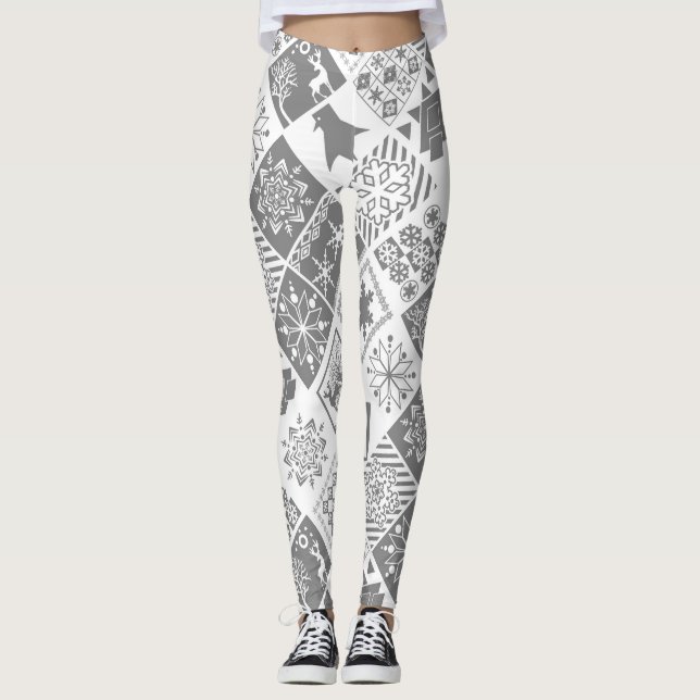Seamless Christmas elements geometrical snowflake Leggings (Front)