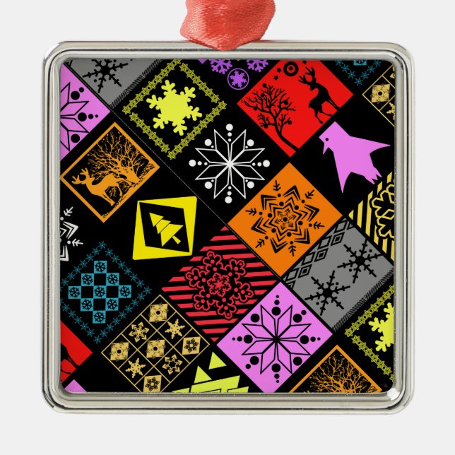 Seamless Christmas elements geometrical snowflake Metal Ornament (Front)