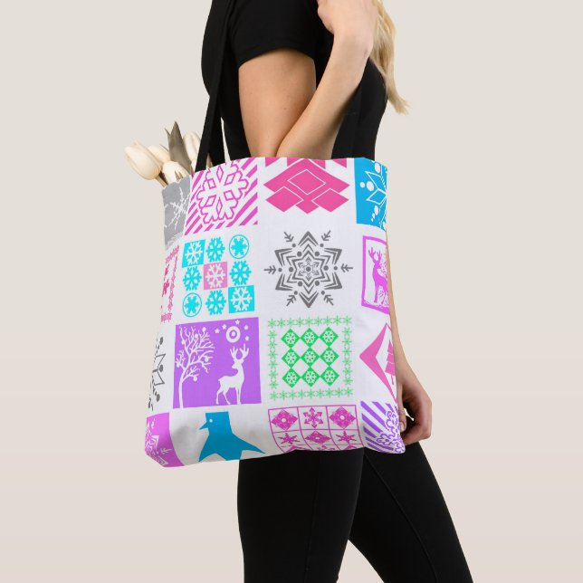 Seamless Christmas elements geometrical snowflake Tote Bag (Close Up)