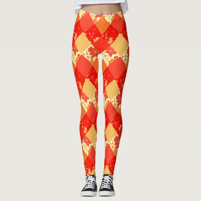 Seamless Christmas patchwork patches pattern geome Leggings (Front)
