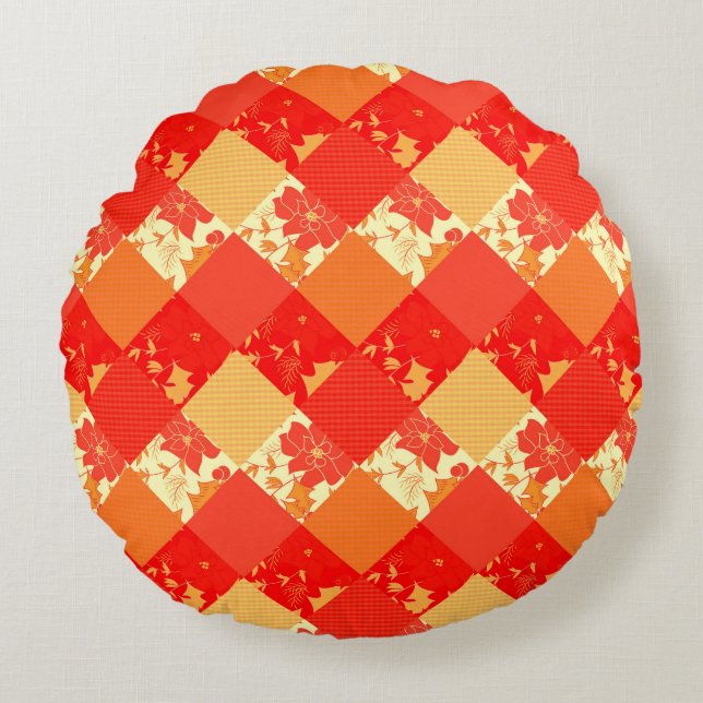 Seamless Christmas patchwork patches pattern geome Round Pillow (Front)