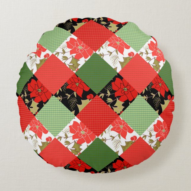 Seamless Christmas patchwork patches pattern geome Round Pillow (Front)
