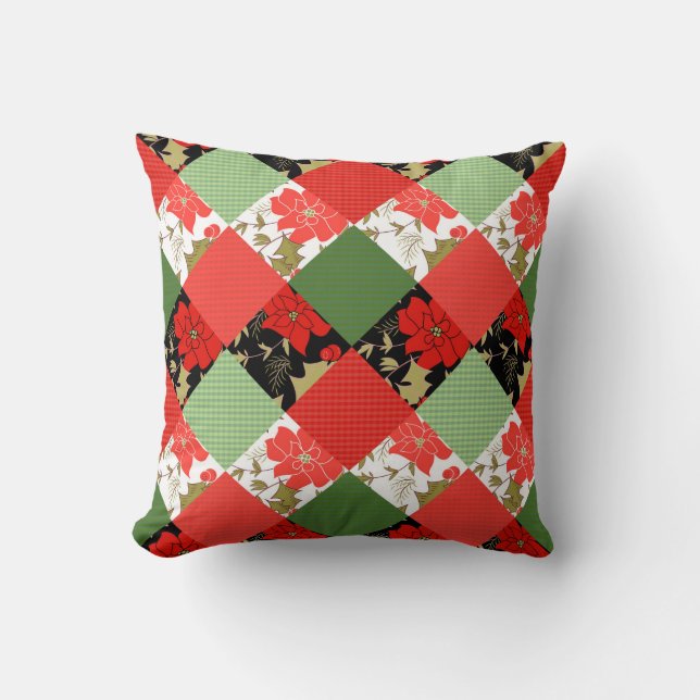 Seamless Christmas patchwork patches pattern geome Throw Pillow (Front)