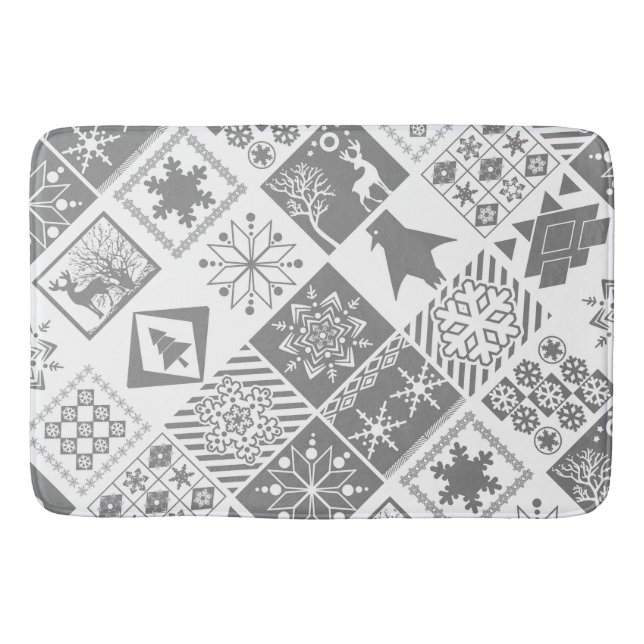 Seamless Christmas patchwork snowflake snow deer t Bath Mat (Front)