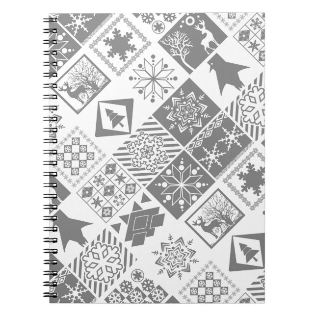 Seamless Christmas patchwork snowflake snow deer t Notebook (Front)