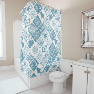 Seamless Christmas patchwork snowflake snow deer t Shower Curtain