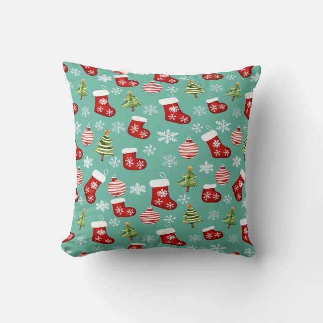 Seamless Christmas Pattern. Socks, Trees, Bauble,  Throw Pillow (Front)