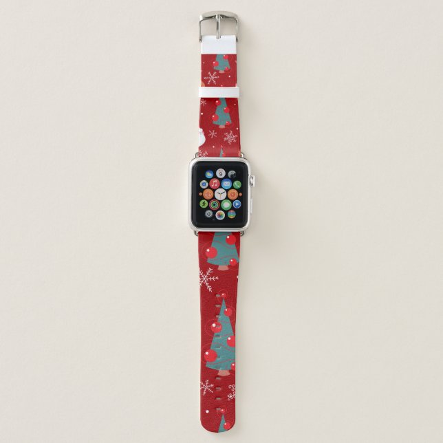 Seamless christmas pattern with reindeer santa tre apple watch band (Front)