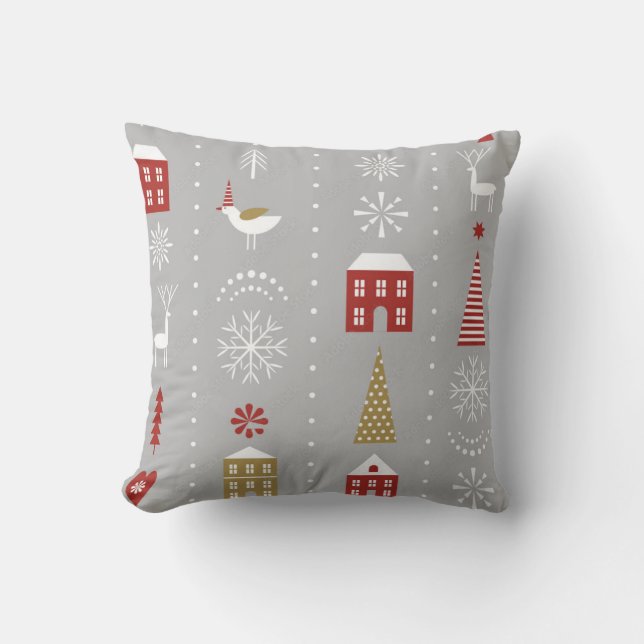 seamless Christmas pattern with stylized snowflake Throw Pillow (Front)