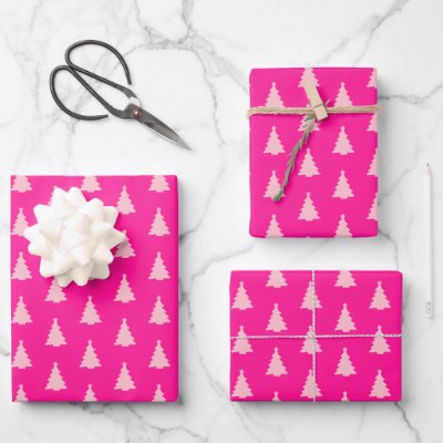 Seamless Christmas Tree on Pink Wrapping Paper Sheets