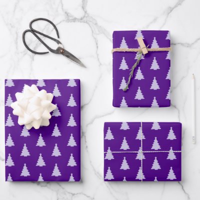 Seamless Christmas Tree on Purple Wrapping Paper Sheets
