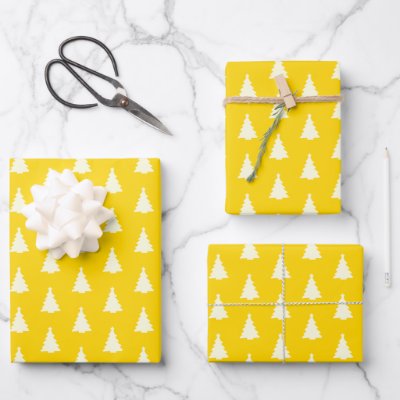 Seamless Christmas Tree on Yellow Wrapping Paper Sheets