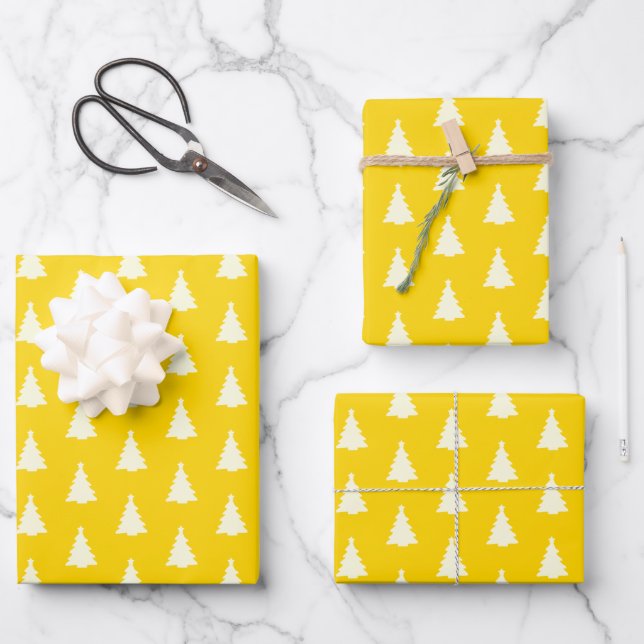 Seamless Christmas Tree on Yellow Wrapping Paper Sheets (Front)