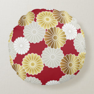 Seamless chrysanthemum pattern in the Japanese tra Round Pillow