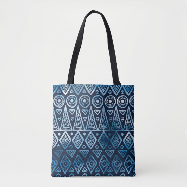 Seamless classic blue ethnic pattern tote bag (Front)
