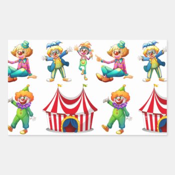 Seamless Clowns And Circus Tent Rectangular Sticker by GraphicsRF at Zazzle