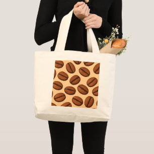 Seamless Coffee Bean Pattern Warm Brown Café Large Tote Bag