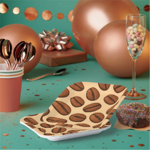 Seamless Coffee Bean Pattern   Warm Brown Café  Paper Plates