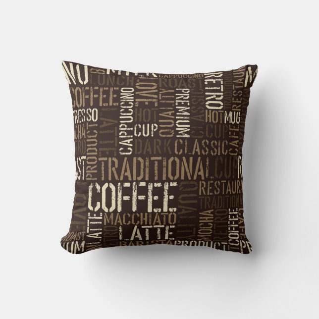Seamless coffee experience pattern throw pillow (Front)