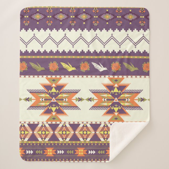 Seamless colorful aztec pattern sherpa blanket (Front)