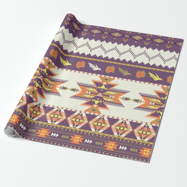 Seamless colorful aztec pattern wrapping paper (Unrolled)