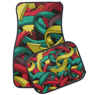 Seamless colorful background of Graffiti on dark b Car Floor Mat