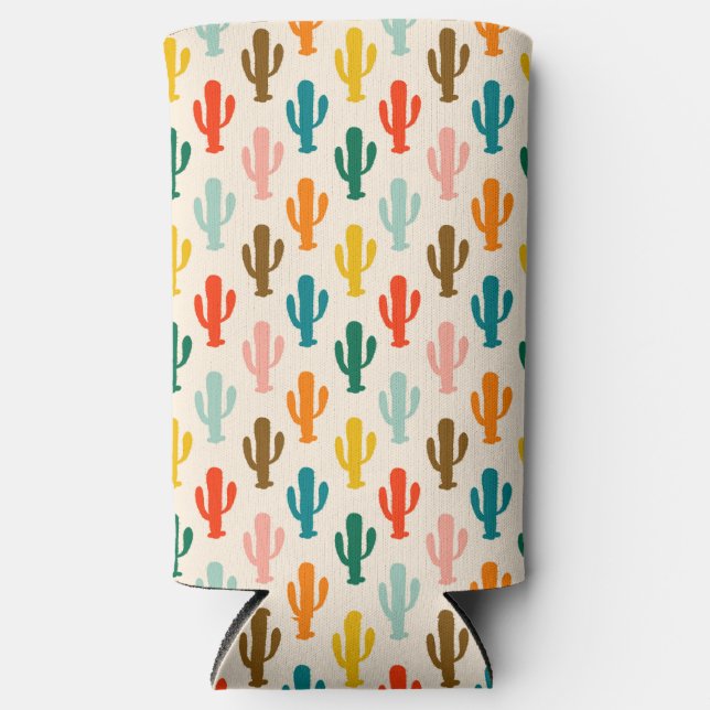 Seamless Colorful Cacti Can Cooler  (Front)