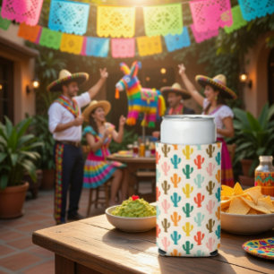 Seamless Colorful Cacti Can Cooler