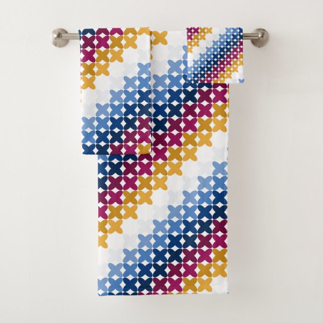 Seamless colorful cross stitch pattern bath towel set (Insitu)