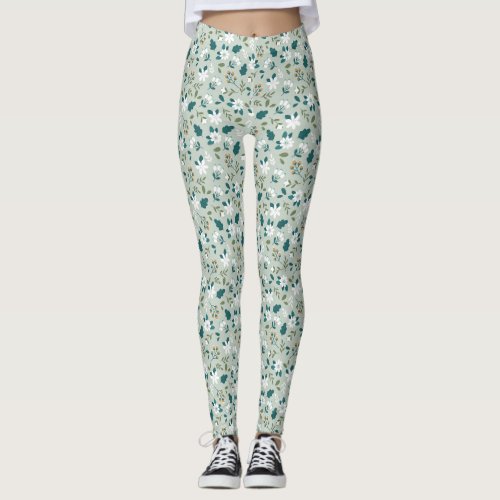 Seamless colorful ditsy floral pattern leggings