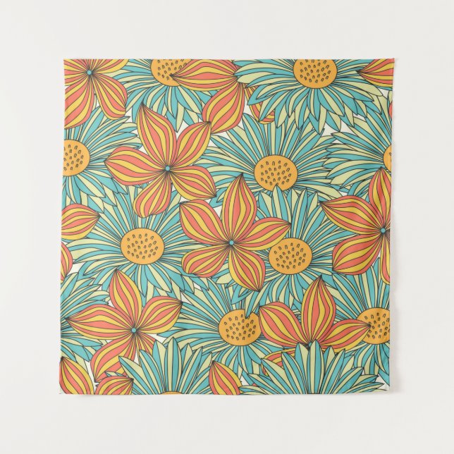 Seamless colorful floral pattern design tapestry (Front)