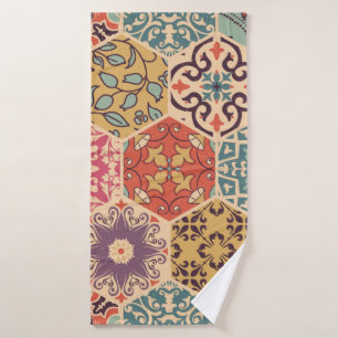 Seamless colorful patchwork tile with Islam, Arabi Bath Towel