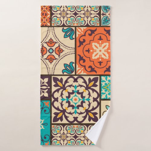 Seamless colorful patchwork tile with Islam Arabi Bath Towel