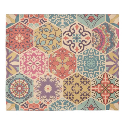 Seamless colorful patchwork tile with Islam Arabi Duvet Cover
