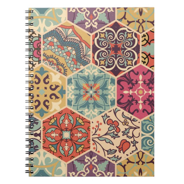 Seamless colorful patchwork tile with Islam, Arabi Notebook (Front)