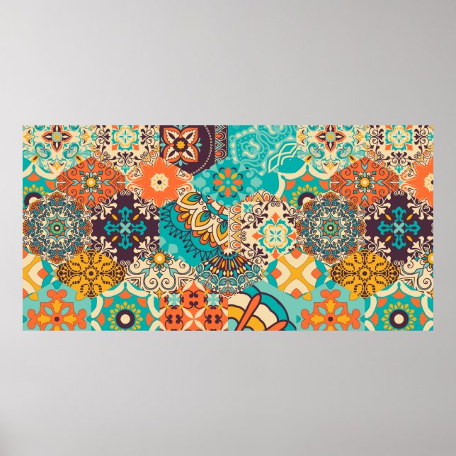 Seamless colorful patchwork tile with Islam, Arabi Poster (Front)